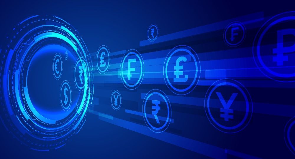 digital money transfer techno concept background with circuit diagram vector