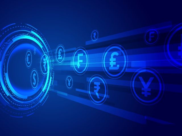 digital money transfer techno concept background with circuit diagram vector