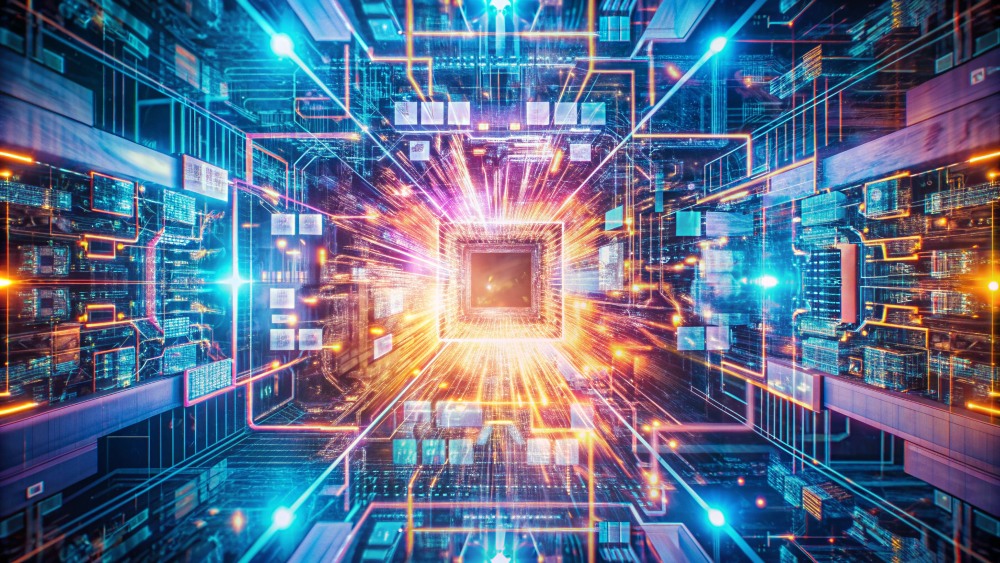 Abstract digital network with glowing lines.